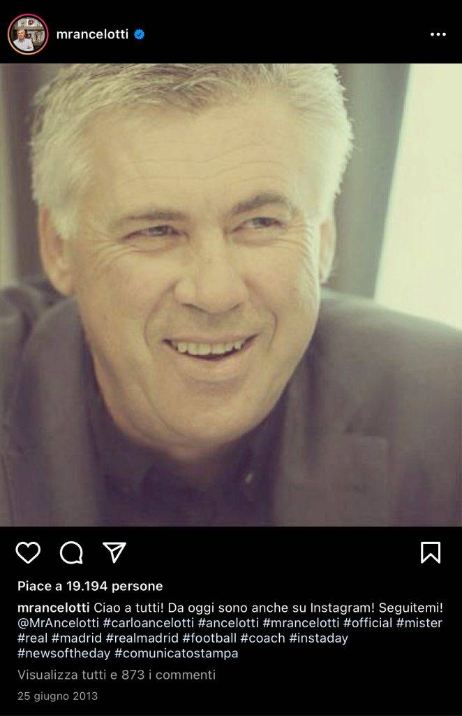 Prima foto Instagram Carlo Ancelotti